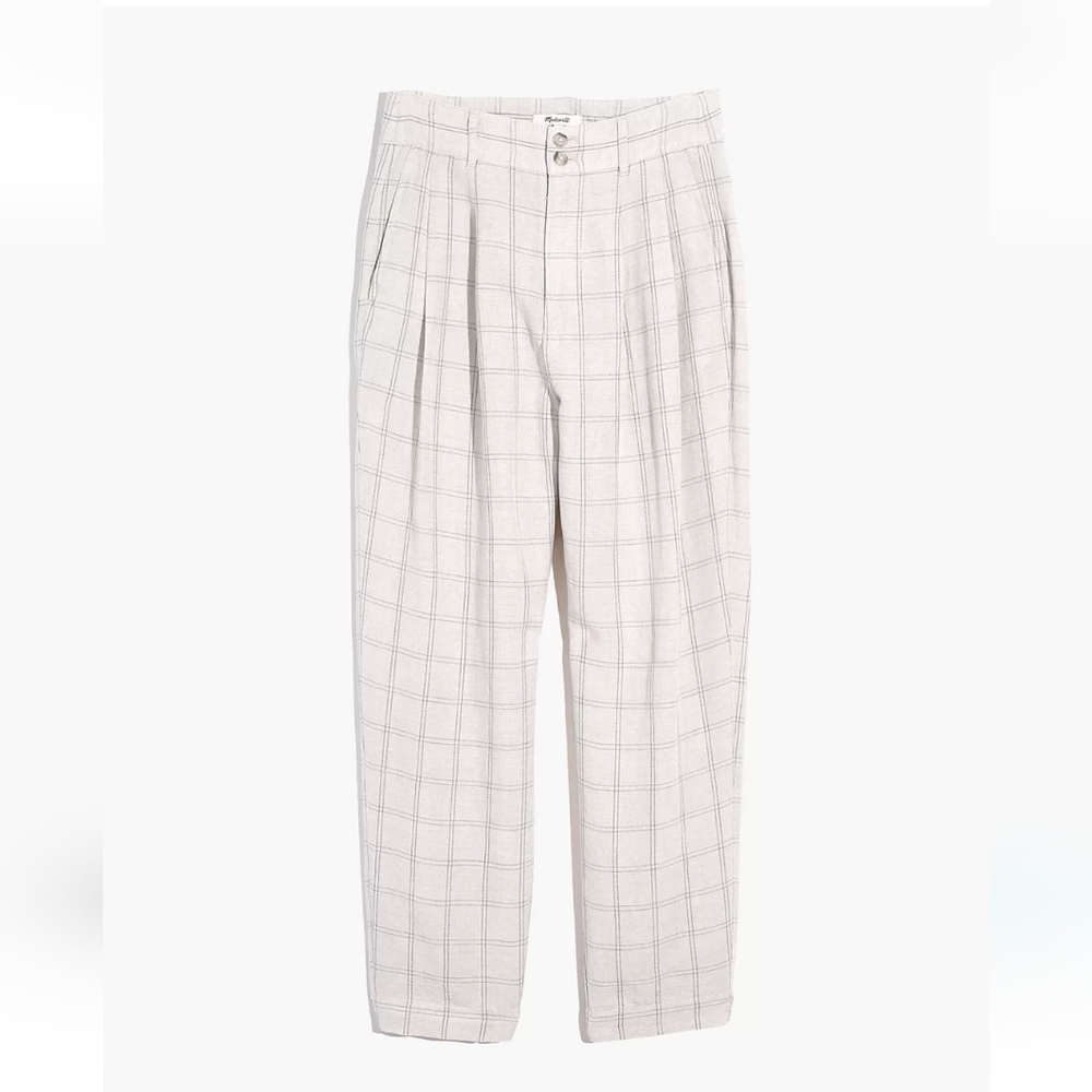 Madewell Pleated Taper Wide-Leg Pants in Windowpane, Size 6